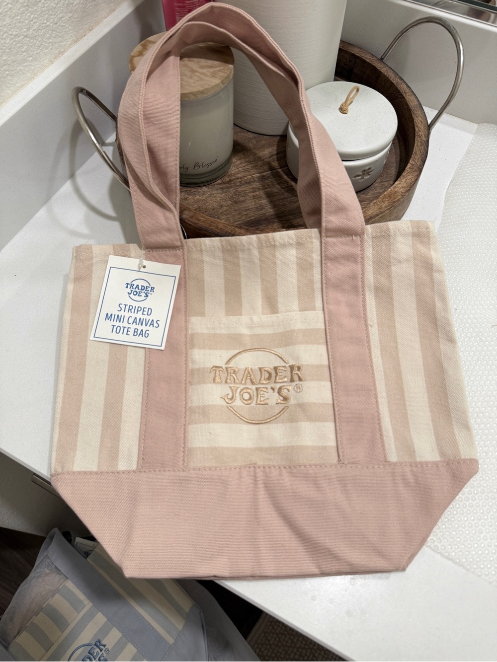 NEW Brown Tan Trader Joe’s Striped Canvas Tote Bag